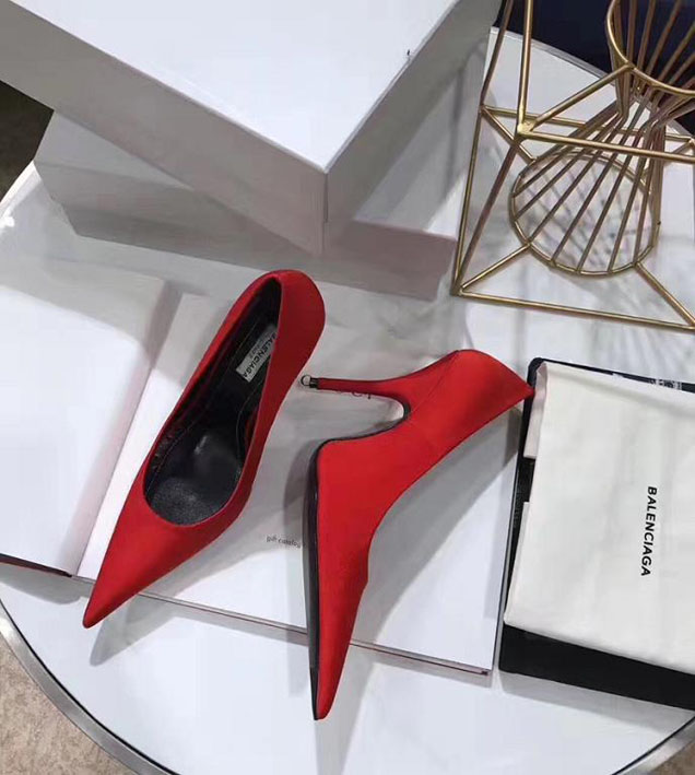 Balenciaga 110 Point Toe Spandex Knife Stiletto Pumps Calfskin Leather Fall Winter 2017 Collection Red