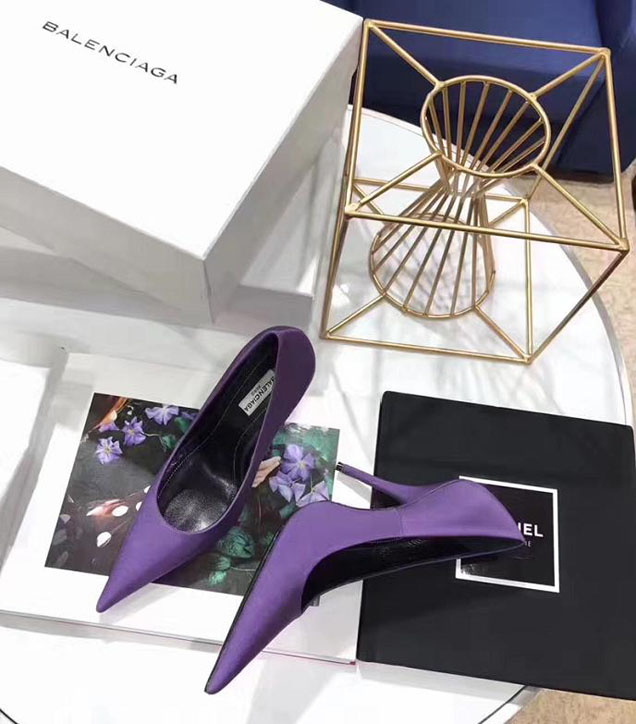 Balenciaga 110 Point Toe Spandex Knife Stiletto Pumps Calfskin Leather Fall Winter 2017 Collection Purple