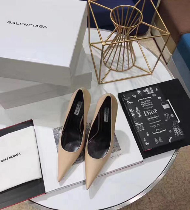 Balenciaga 110 Point Toe Spandex Knife Stiletto Pumps Calfskin Leather Fall Winter 2017 Collection Nude