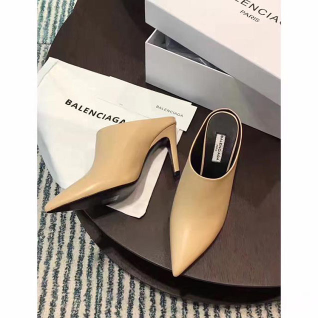 Balenciaga Broken Heel Pointy Pump Slide Mules Calfskin Leather Fall Winter 2017 Collection Beige