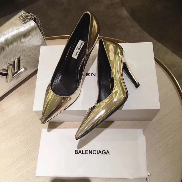 Balenciaga Slash Heel Pumps Calfskin Leather Fall Winter 2017 Collection Gold