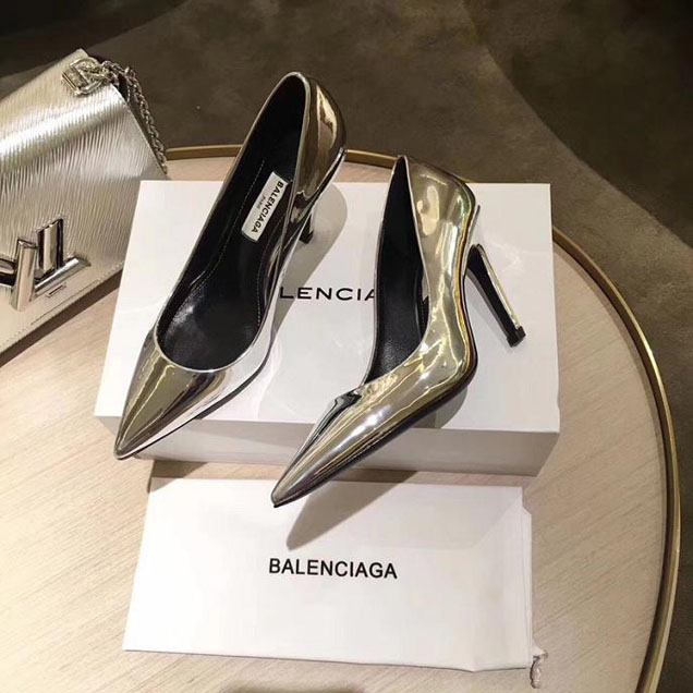 Balenciaga Slash Heel Pumps Calfskin Leather Fall Winter 2017 Collection Silver