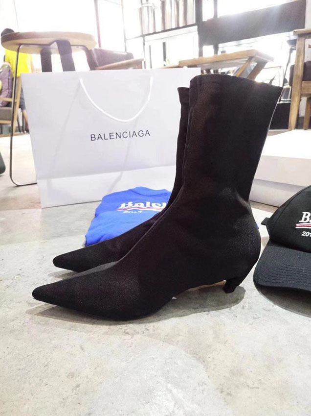 Balenciaga Slash Spandex Booties Calfskin Leather Fall Winter 2017 Collection Black