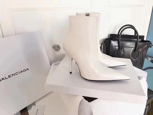 Balenciaga Knife Mid Booties Calfskin Leather Fall Winter 2017 Collection White