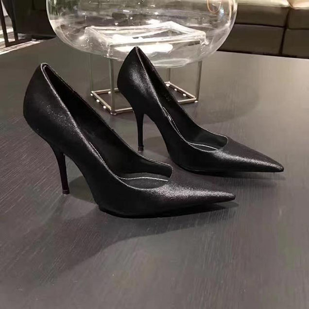 Balenciaga 110 Point Toe Satin Knife Stiletto Pumps Calfskin Leather Fall Winter 2017 Collection Black