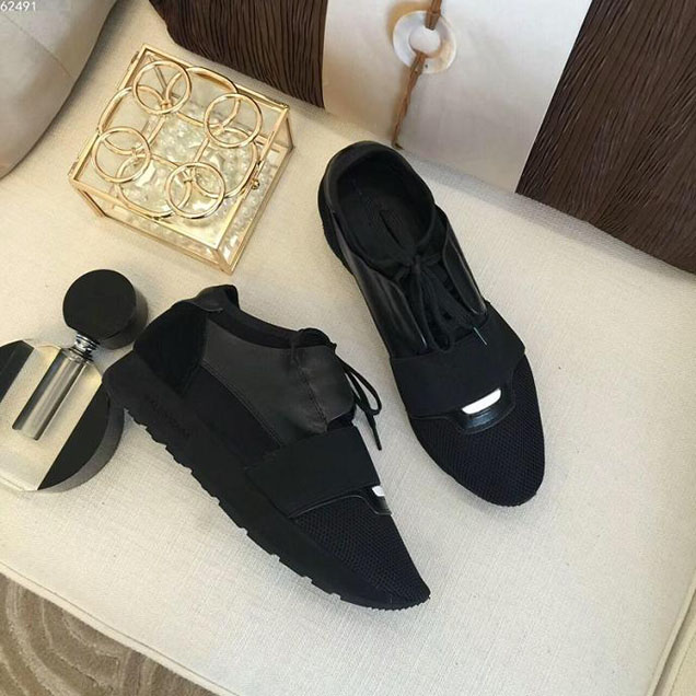 Balenciaga Race Runner Low-Top Panelled Trainer Sneaker Calfskin Leather Spring Summer 2018 Collection Black White