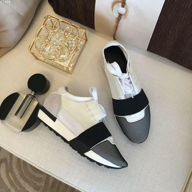 Balenciaga Race Runner Low-Top Panelled Trainer Sneaker Calfskin Leather Spring Summer 2018 Collection White Grey