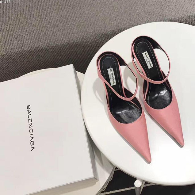 Balenciaga Spandex Point Toe Mule Pump Calfskin Leather Fall Winter 2017 Collection Pink