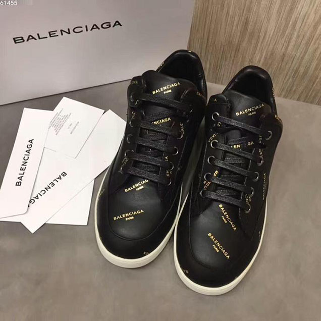 Balenciaga All Over Logo Base Sneakers Calfskin Leather Fall Winter 2017 Collection Black