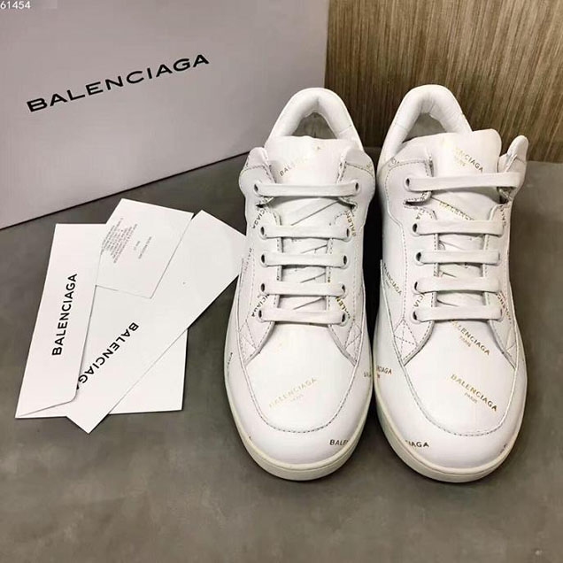 Balenciaga All Over Logo Base Sneakers Calfskin Leather Fall Winter 2017 Collection Off White