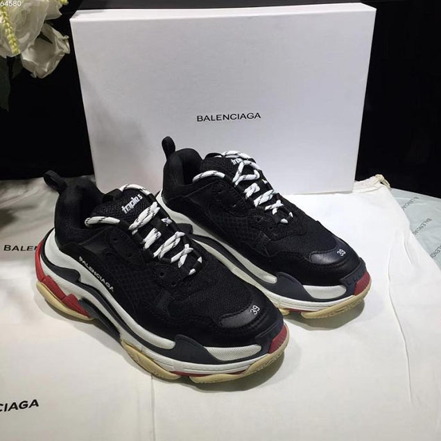 Balenciaga Triple S Mesh and Calfskin Leather Sneakers Fall Winter 2017 Collection Black White Red