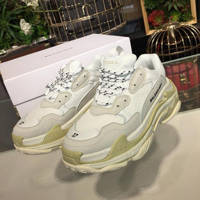 Balenciaga Triple S Mesh and Calfskin Leather Sneakers Fall Winter 2017 Collection Off White