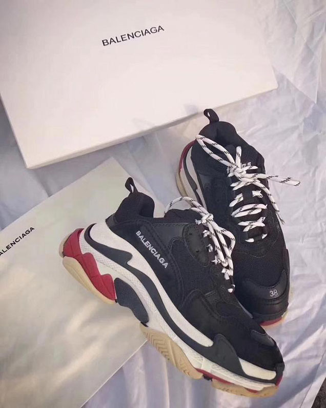 Balenciaga Triple S Mesh and Calfskin Leather Sneakers Fall Winter 2017 Collection Black Red