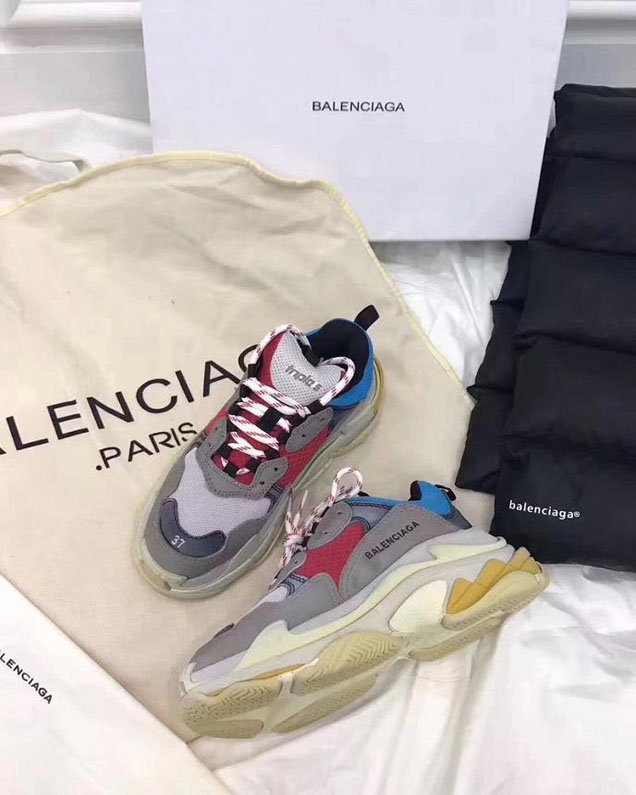 Balenciaga Triple S Mesh and Calfskin Leather Sneakers Fall Winter 2017 Collection Red Blue