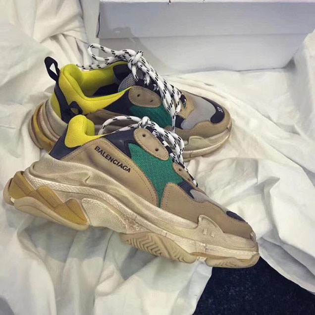 Balenciaga Triple S Mesh and Calfskin Leather Sneakers Fall Winter 2017 Collection Yellow Green