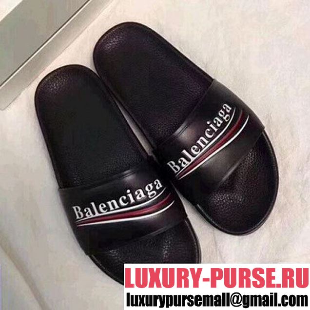 Balenciaga Leather Piscine Slide Sandals Black 2018 (RS-8031720 )