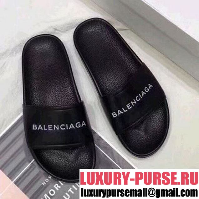 Balenciaga Leather Piscine Slide Sandals Black 2018 (RS-8031718 )