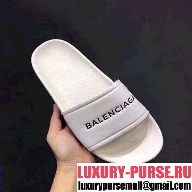 Balenciaga Leather Piscine Slide Sandals White 2018 (RS-8031715 )