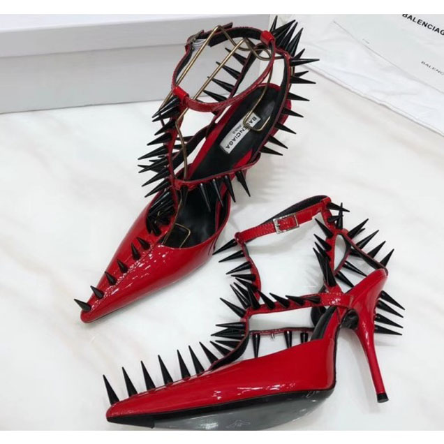 Balenciaga Pikes Extreme Pointed Toe Knife Pumps Red 2018