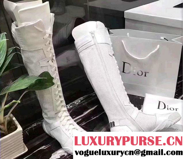 Dior Perforated J'Adior Lace-Up High-Top Sneakers Boots White 2017