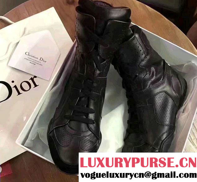 Dior Perforated J'Adior Lace-Up High-Top Trainer Sneakers Black 2017