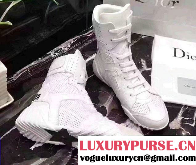 Dior Perforated J'Adior Lace-Up High-Top Trainer Sneakers White 2017