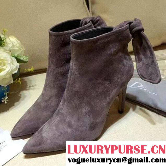 Dior Suede Leather Tied Ankle Boot 8cm Heel Gray Winter 2017 (GD1042-7100905 )