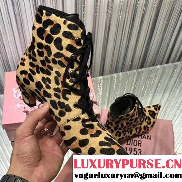 Dior Lace-up Ankle Boot in Leopard Print Pony-effect Calfskin 4 cm Heel 2017 (SZ3040-7091922 )