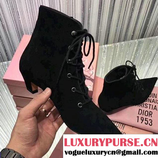 Dior Lace-up Ankle Boot in Black Suede Leather 4 cm Heel 2017 (SZ3040-7091921 )