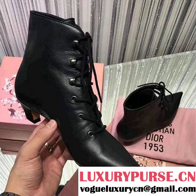 Dior Lace-up Ankle Boot in Black Lambskin 4 cm Heel 2017 (SZ3040-7091920 )