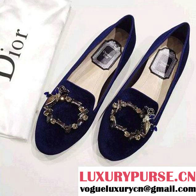 Dior Velour Slipper Shoe 1 cm Blue Winter 2016 (GD5013-6092908 )