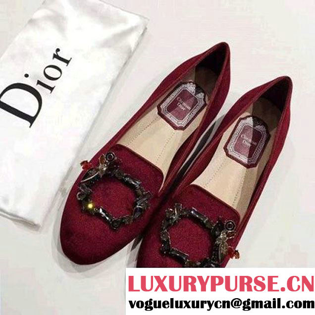 Dior Velour Slipper Shoe 1 cm Burgundy Winter 2016 (GD5013-6092909 )