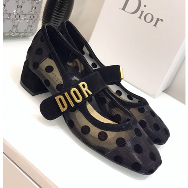 Dior Baby-D "Mary Jane" Ballet Pump in Large Dot Swiss Mesh Black 2019