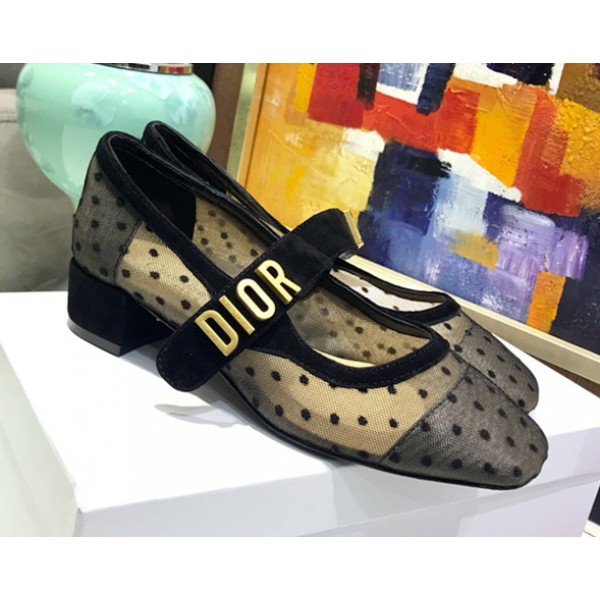 Dior Baby-D "Mary Jane" Ballet Pump in Dotted Swiss Mesh Black 2019