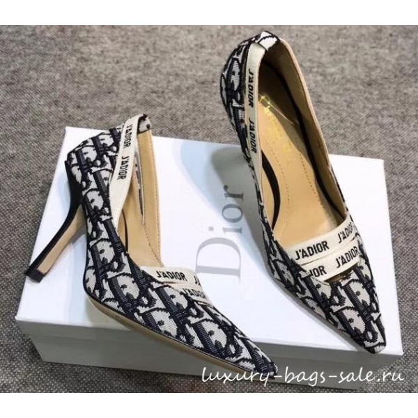 Dior Heel 9.5cm J'Adior And Double Ribbon Pumps In Obliuqe Jacquard Canvas Black 2019