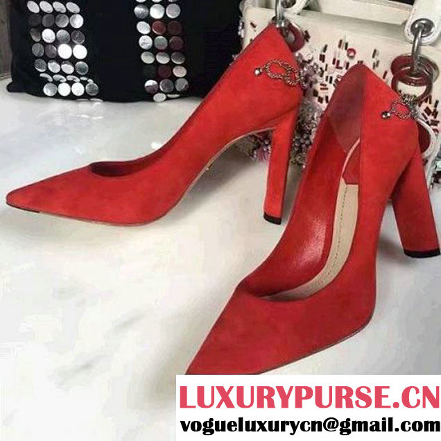 Dior Chain Initials Suede Calfskin Pump 10cm Heel Red 2017 (GD4005-7030419 )