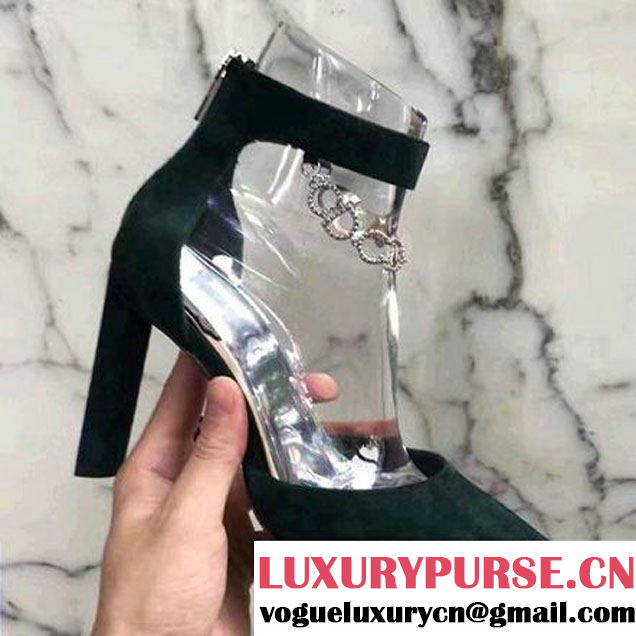 Dior Chain Initials Suede Calfskin Pump 9.5cm Heel Green 2017 (GD4005-7030422 )