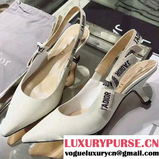 Dior Slingback In Calfskin With J'Adior Ribbon 6.5 cm White 2017 (GD5026-7031603 )