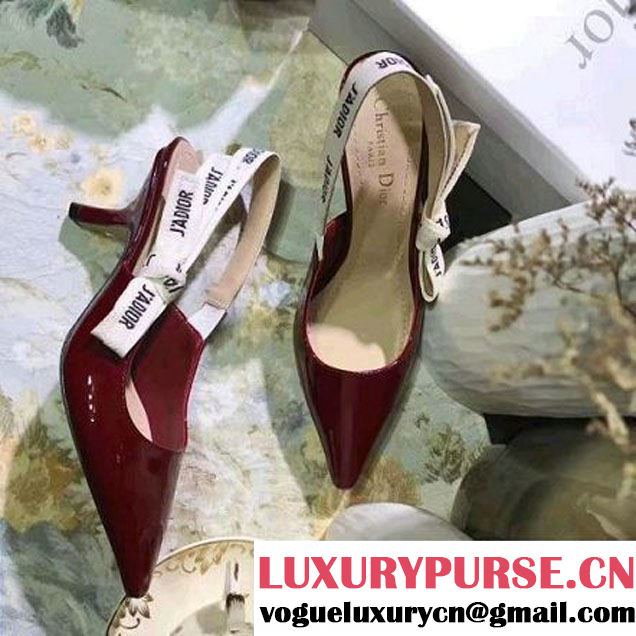 Dior Slingback In Patent Calfskin With J'Adior Ribbon 6.5 cm Burgundy 2017 (GD1042-7072601 )