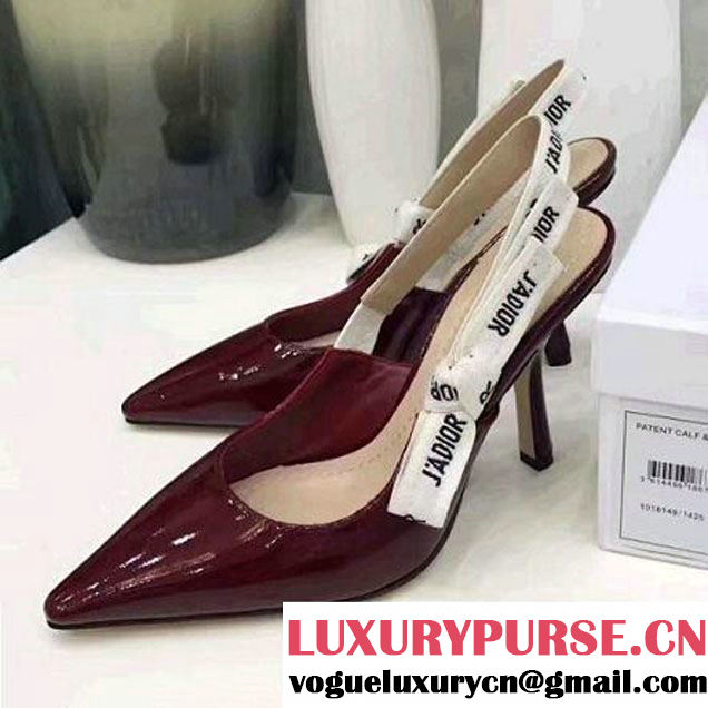 Dior Slingback In Patent Calfskin With J'Adior Ribbon 9.5 cm Burgundy 2017 (GD1042-7072603 )