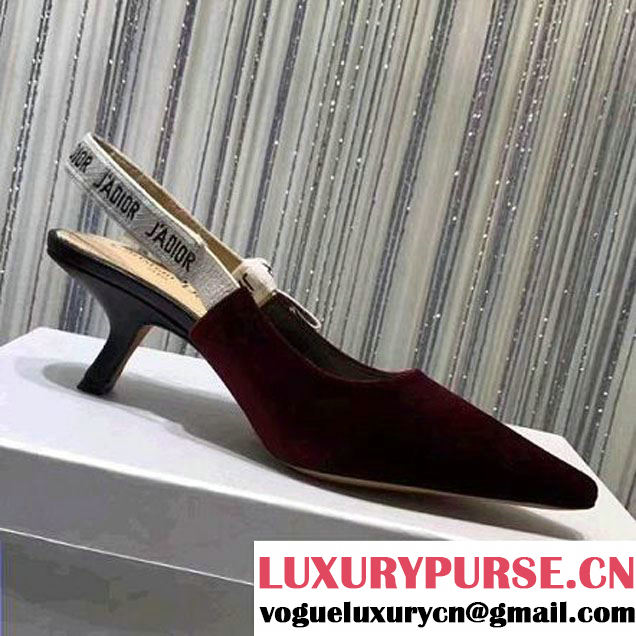 Dior Velvet Slingback Pumps with J'adior Ribbon 6.5cm Burgundy 2017 (SZ3040-7080731 )