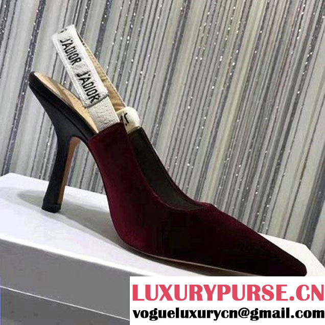 Dior Velvet Slingback Pumps with J'adior Ribbon 9.5cm Burgundy 2017 (SZ3040-7080734 )