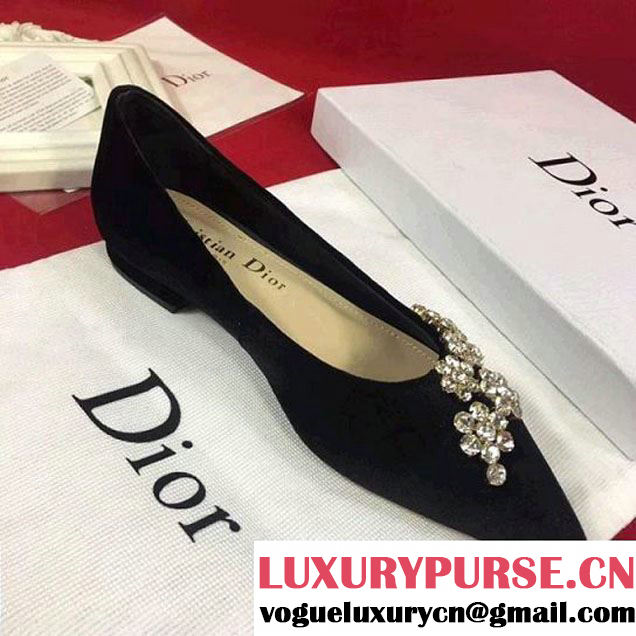 Dior Embellished Rhinestones Velvet Ballet Pump Black 2018 (A8-8010916 )