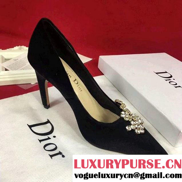 Dior Embellished Rhinestones Velvet High-heeled Pump Black 2018 (A8-8010914 )