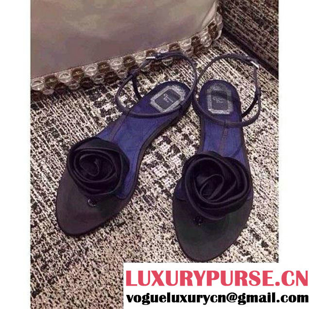 Dior Black and Marine Satin and Organza Flat Sandal (SZ2027-230414 )