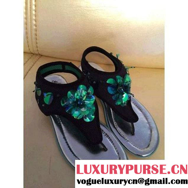 Dior Dark Green Technical Fabric and Embroidery Toe-post Flip-Flop Sandal (SZ2027-230416 )