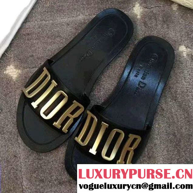 Dior Black Calfskin Mule Adorned With A Gold-tone Metallic D.I.O.R Logo Summer 2017 (LG-7031615 )