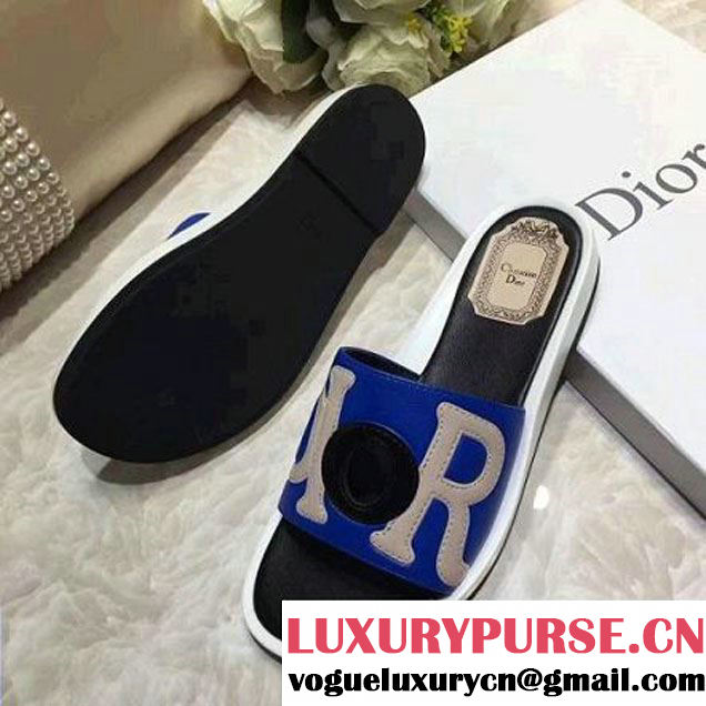 Dior Calfskin Mule Adorned With D.I.O.R Logo Blue/Black Summer 2017 (GD4028-7032060 )