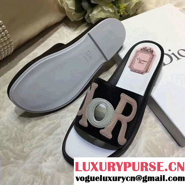 Dior Calfskin Mule Adorned With D.I.O.R Logo Black/White Summer 2017 (GD4028-7032061 )