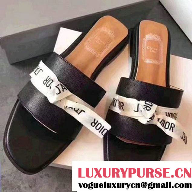 Dior Leather Slipper With J'Dior Ribbon Black 2017 (CC-7070806 )